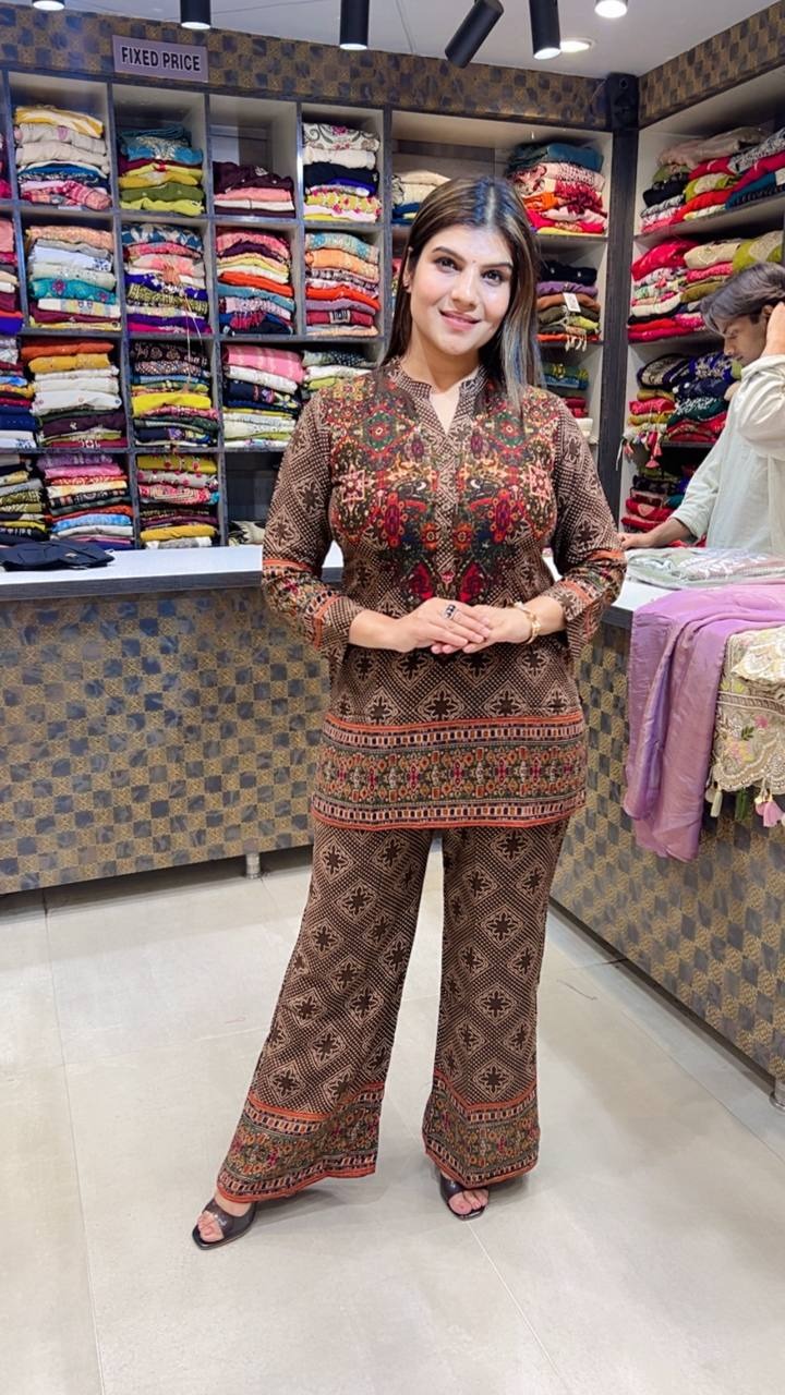 Ethnic Brown Printed Stylish Co-Ord Set