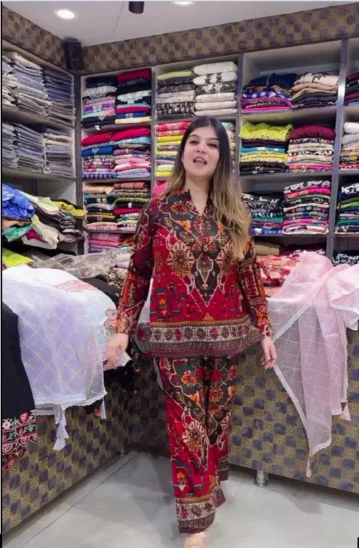 Trendy Asymmetric Printed Top Palazzo Set